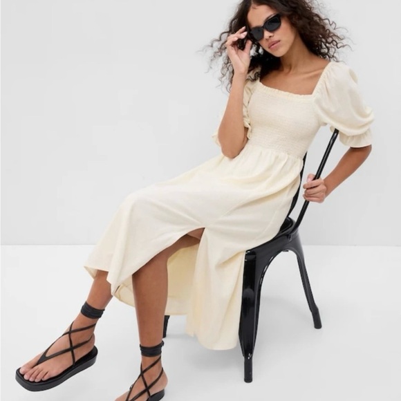 Gap Milk Maid Midi Dress XL Puff Sleeves Buttercup Yellow - Picture 7 of 11